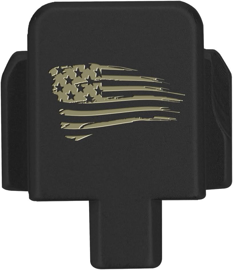 NDZ Performance Slide Cover Back Plate for Sig P320 Series 9 mm .40 .357 .45 ACP, Black Aluminum with Dark Blue Laser Engraved US Flag Patriotic Images - Choose Image & Engraving Color