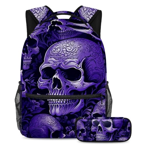 Sac à dos motif tête de mort avec trousse assortie grand volume