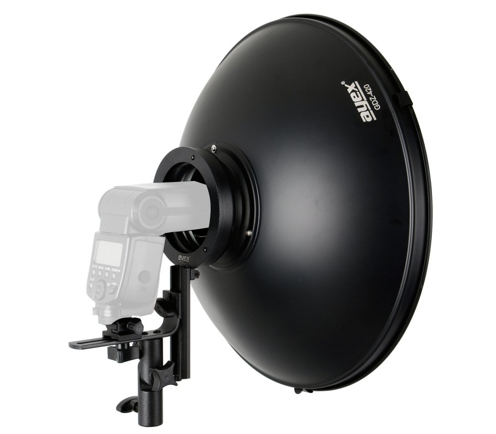 ayex Beauty Dish Chauffe-lumière en Forme de L Argenté 42 cm avec Support en nid d'abeille et diffuseur
