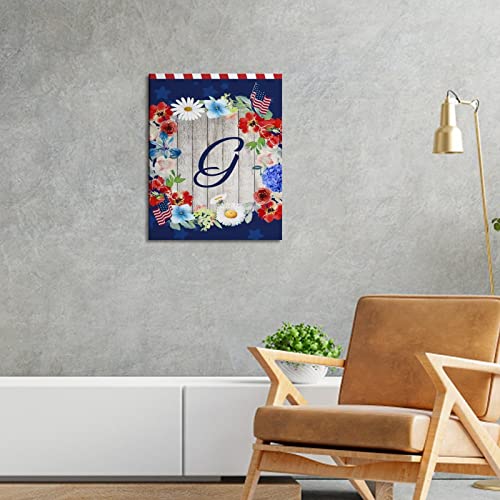 Toile murale lettre G au style drapeau américain et fleurs