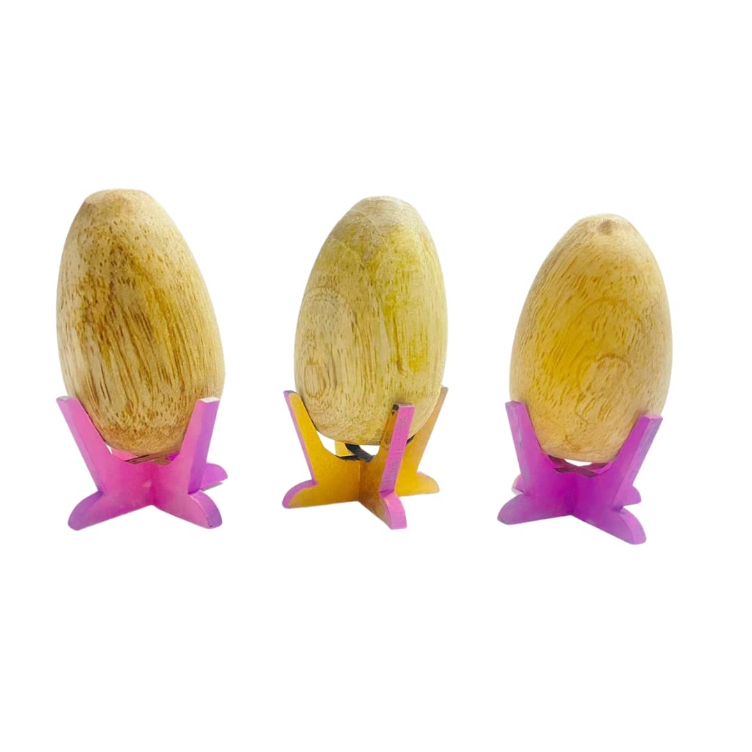 BYELLOW Easter Eggs Wooden Fake Eggs - 3 Pieces | 3 Egg Stand