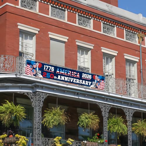 FLUUZE 250th Anniversary American Banner Flag, 4th of July Decorations,1776-2026 USA 250th Birthday Premium Banner with Grommets, Patriotic Decorations for Outdoor, Indoor, Yard, Garden, Porch by FLUUZE - Used condition - Image 7