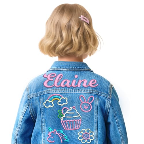 Customzied Jean Jacket for Girls & Boys with Embroidered Name, Personalized Back to School Outfit for Kids, Custom Birthday Gifts for Toddlers Aged 1-8, Long Sleeve Outerwear for Spring & Fall