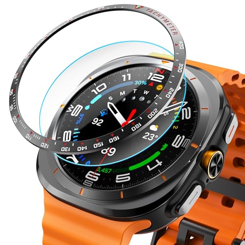 Bezel Cover Compatible with Samsung Galaxy Watch Ultra Classic Case 47mm, Aluminum Metal Bezel Ring Adhesive Cover Anti Scratch Protector Accessory, Comes with Screen Protector (Black, NLZQ-47mm)