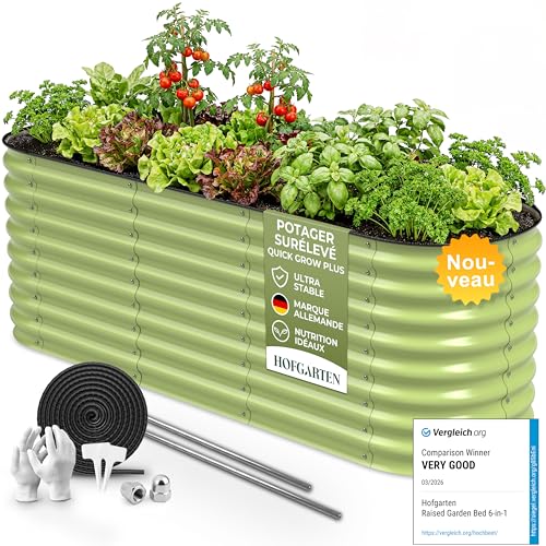 HOFGARTEN 200x60x64cm Potager Surélevé de Jardin [Kit Modulaire 6-en-1] Bac Potager Extérieur à Fond Ouvert en Acier Galvanisé Premium Zn-Al-MG - Durable...