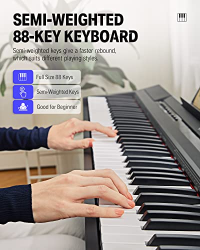 Donner Piano Numérique électrique 88 Touches Semi-lestées, Compact Clavier Touches lourdes Fullsize pour Débutant avec… - Les Beatles, Paul McCartney, John Lennon, RIngo Starr, George Harrison Donner Piano Numérique électrique 88 Touches Semi-lestées, Compact Clavier Touches lourdes Fullsize pour Débutant avec… – Image 3