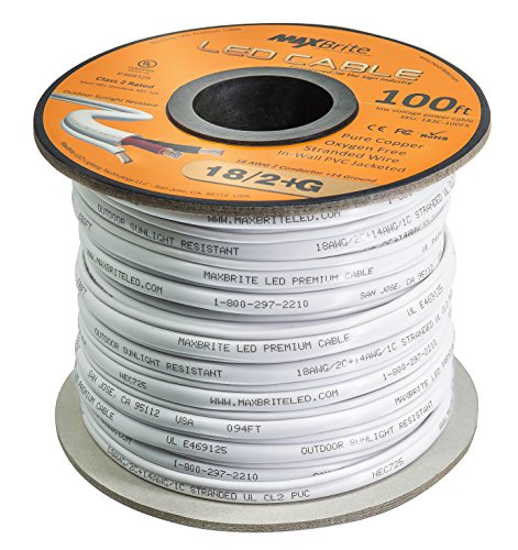 18AWG Low Voltage LED Cable, 3 Conductor, Outdoor Rated, Jacketed in-Wall Speaker Wire UL/cUL Class 2, Sunlight Resistant (100ft)