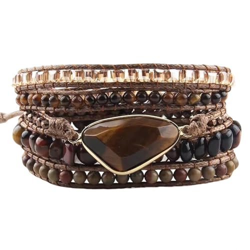Image of Boho Wrap Bracelet for Women, Handmade Natural Imperial Jasper Multi-Layer Stone Beaded Bracelet, Bohemian Healing Crystal Stone Jewelry Gifts