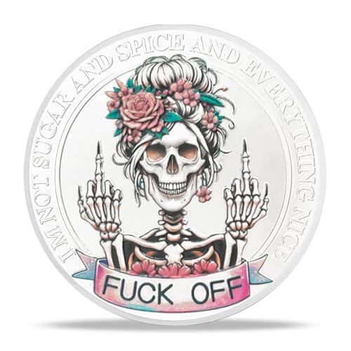 Floral Skeleton Middle Finger Coin | Bold Statement Medallion with Intricate Skull and Flower Design | Ideal for Display or Novelty Gifts | Comes with Protective Capsule