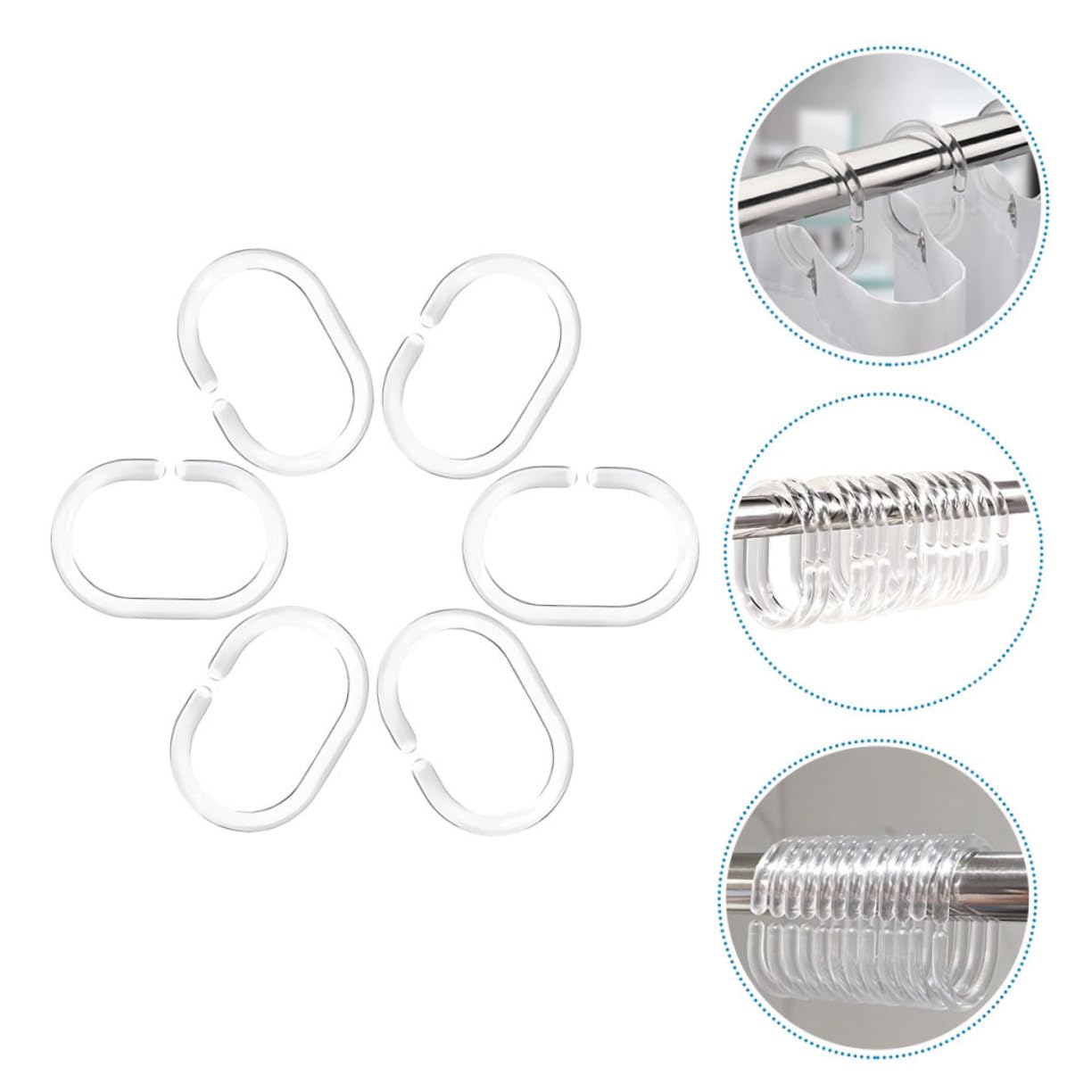 MAGICLULU 5 Set Anello per Appendere della Doccia Anello della Fibbia della Appendiabiti per Asta Doccia Forniture per Tende da Bagno Anelli Doccia in Plastica 48 Pezzi * 5