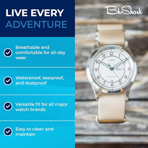Image of BluShark - Original Collection Military-Style Waterproof Watch Strap, Fits All Timepiece Brands, Durable Nylon Wristwatch Accessories with Stainless Steel Buckle - 18mm, 20mm, 22mm & 24mm Watch Bands