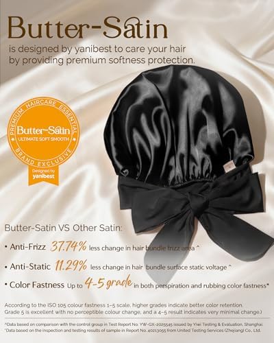 YANIBEST Satin Bonnet for Sleeping Women Double Layer Satin Lined Hair Bonnets with Tie Band Curly Natural Hair - 1