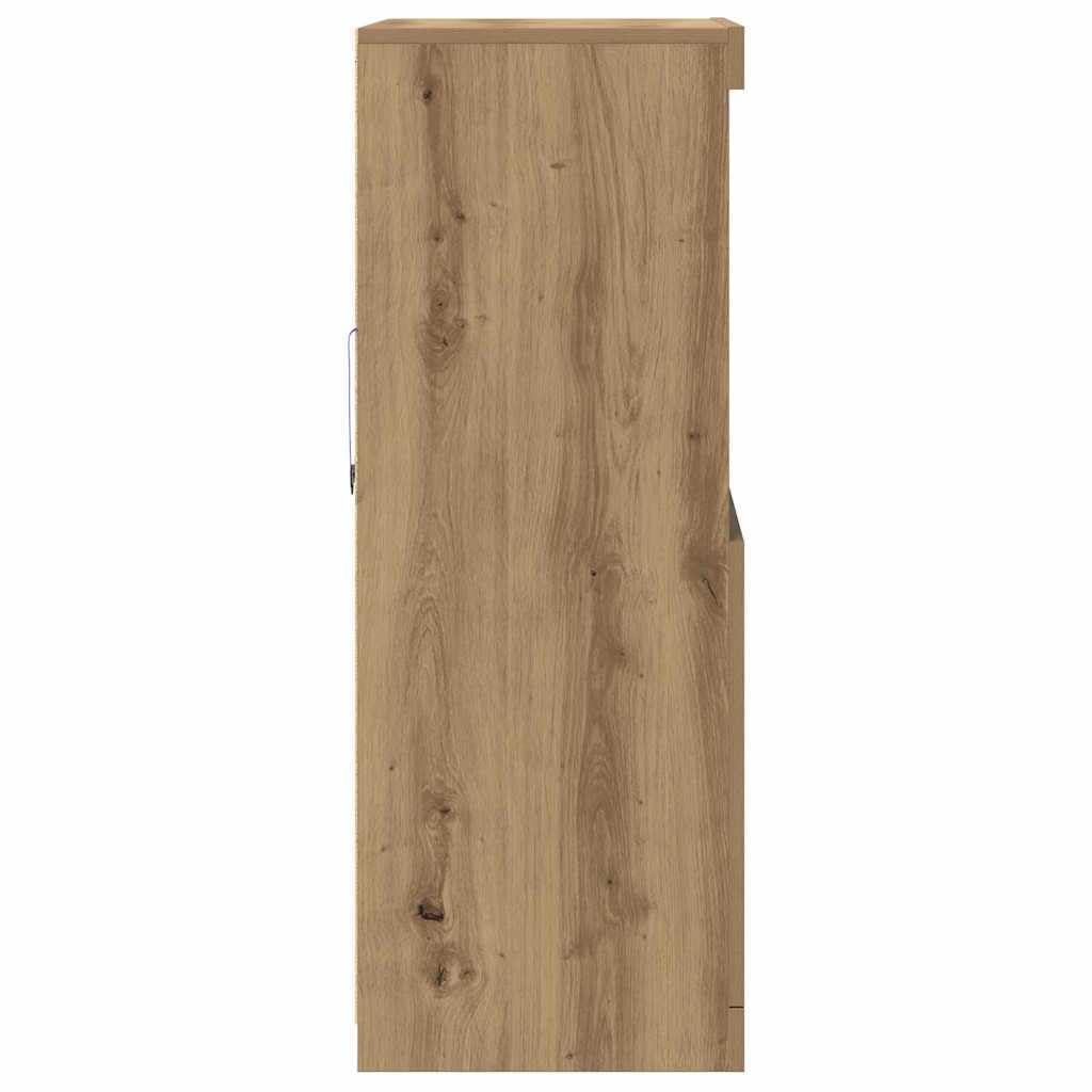 Deskorolka LED brązowa z materiału drewnopochodnego 60 x 37 x 100 cm z paskami LED RGB, drzwiczkami na płaszczyźnie, szklane regały, idealna jako kredens, szafka do jadalni i salonu
