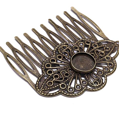 5Pcs 52×56Mm Antique Bronze Hair Comb Jewelry Making Hairpins Findings Fit 12Mm Glass Cabochons Settings Diy Hair Clips Accessories #TOP3