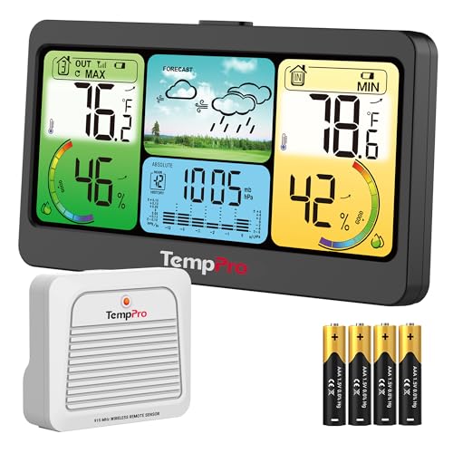 TempPro TP280 1000FT Home Weather Stations Wireless Indoor Outdoor Thermometer, Weather Stations with Accurate Sensor, Inside Outside Weather Thermometer Barometer with Forecast(Previously ThermoPro)