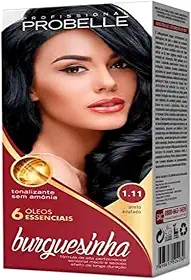 Kit Coloração Tonalizante Sem Amônia Burguesinha 1.11 Preto Azulado 50g