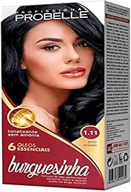 Kit Coloração Tonalizante Sem Amônia Burguesinha 1.11 Preto Azulado 50g