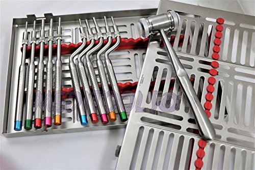 New German Grade Osteotomes Set (10 pcs) Color Coded with sterlization Cassette Adjustable Screw Straight Off Set Convex TIP for Dental Implantologists, Bone Spreading, Sinus Lift + Free Mallet
