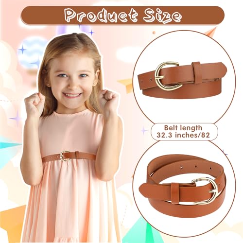 2 PCS Girls Belt 32.3" Elastic Leather Kids Belt, Exquisite Comfortable Skinny Strappy Waist Belt with Double O Ring Buckle2
