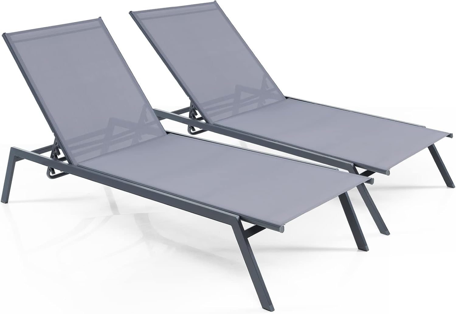 Giantex Patio Chaise Lounge Chair - Set of 2 Sunbathing Chair with Lay Flat Position, 6 Adjustable Positions, Outdoor Reclining Chair with Quick-Drying Fabric for Patio Poolside Backyard (2, Gray)