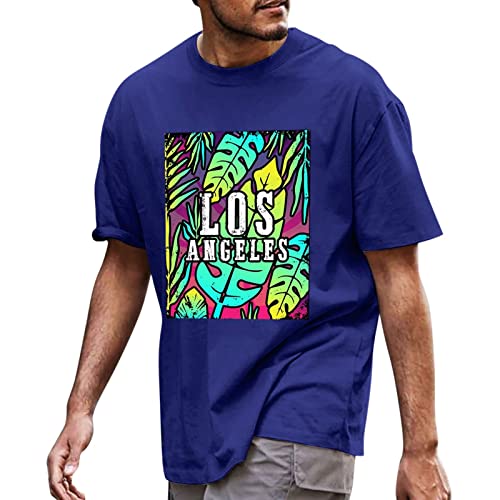 Camiseta de manga corta para hombre de verano hawaiano de la personalidad de la letra de la letra de la impresión de cuello redondo, azul, XXXL Cover