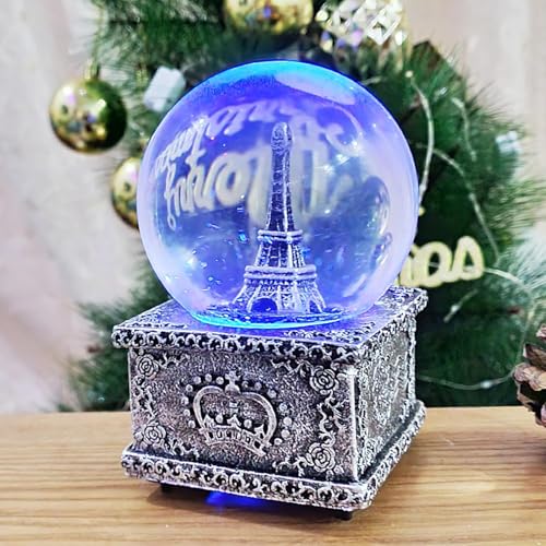 Globos de nieve con música de París y luces coloridas de cristal 7