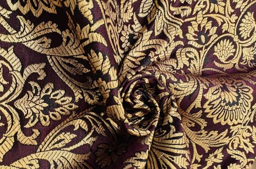 Brocart de soie bordeaux et or BRO1148 tissu luxe pour haute couture