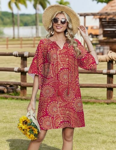 Image of Zeagoo Womens Summer Dress Casual Ruffle Tiered Floral Square Neck Sundresses Beach Boho Mini A-line Dress 2026 with Pockets
