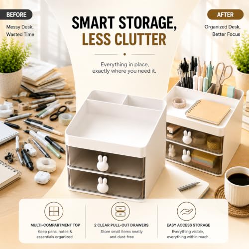 Image of PulGos Cosmetic Organizer with 2 Drawers | Plastic Makeup Storage Box