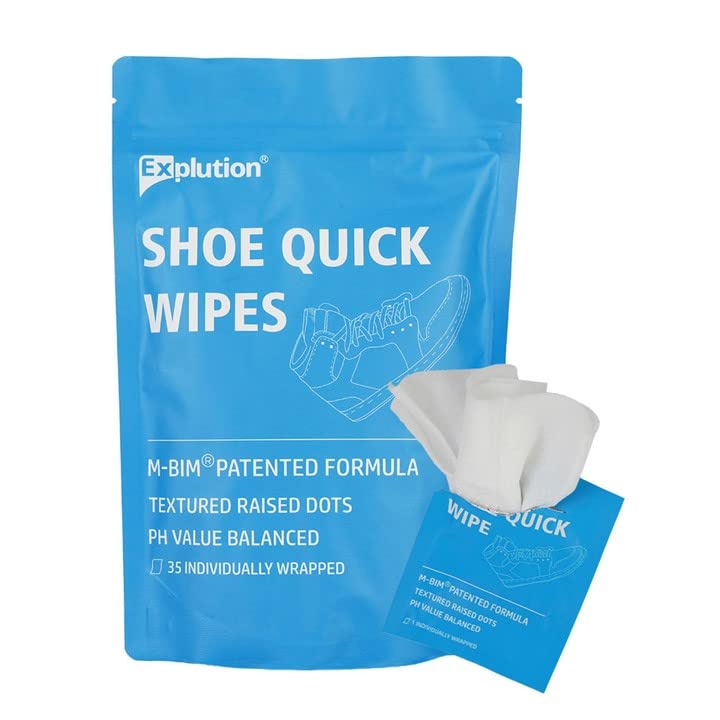 ExplutionShoe Cleaner Textured Raised Dot Sneaker Wipes, Plant-Based Formula, pH Balancing, Travel Disposable Wipes, Removes Dirt and Stains easily, 1 Pack 35 Pcs