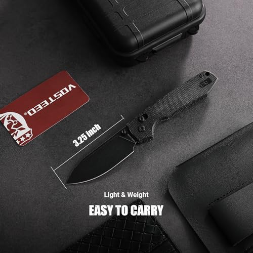 Image of Vosteed Raccoon EDC Folding Pocket Knife - 3.25 inch 14C28N Black Stonewash Blade, Crossbar Lock - Black Micarta Handle for Camping, Hunting - A0501