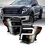 AKKON - Fits 2016-2019 Nissan Titan Projector Headlights w/Tube LED Signal- Black Smoke Pair Housing