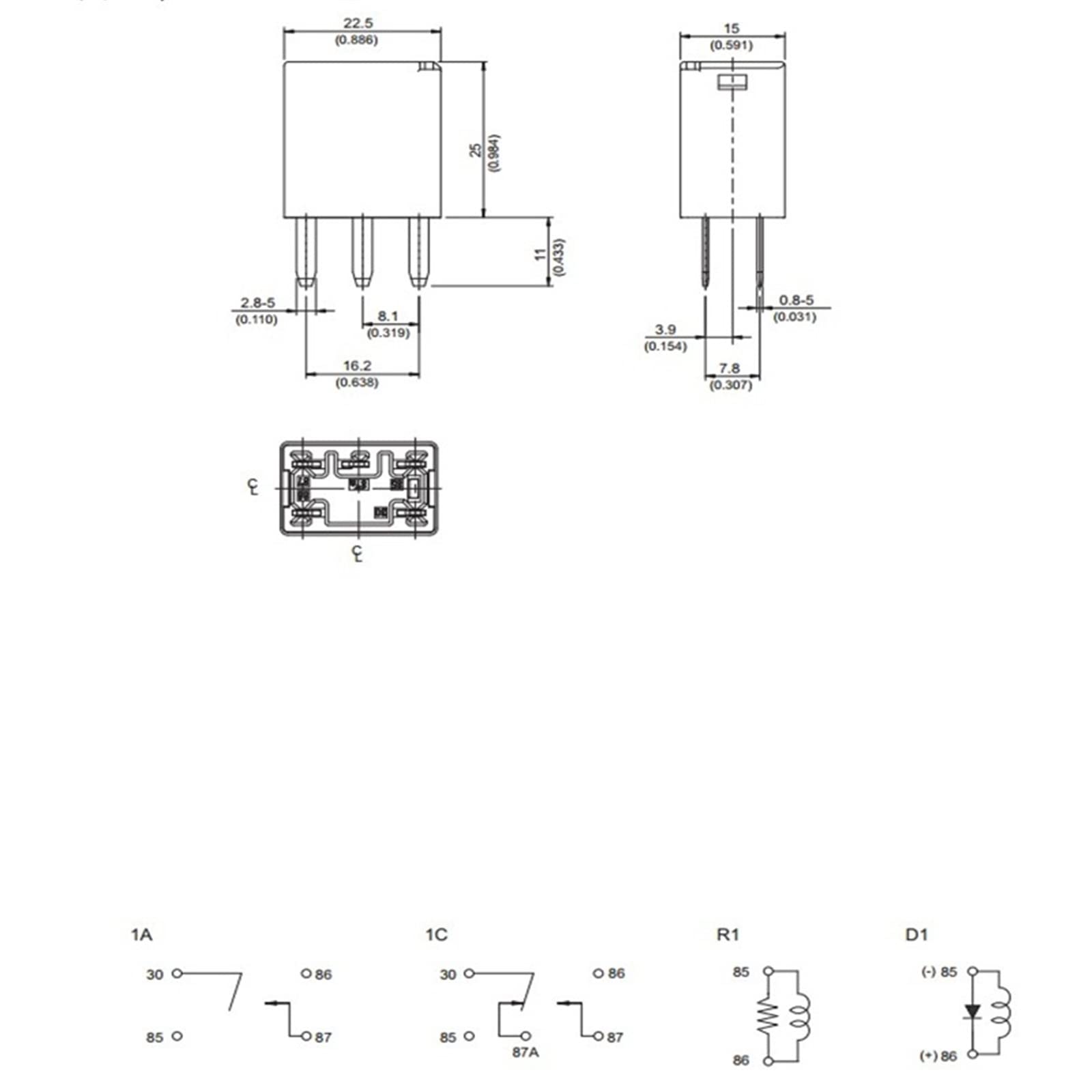 BAWHO 12VDC 301-1C-C-R1 U01 Kfz-Relais 35A/20A 5 Fuß Automatisch Brown Relais