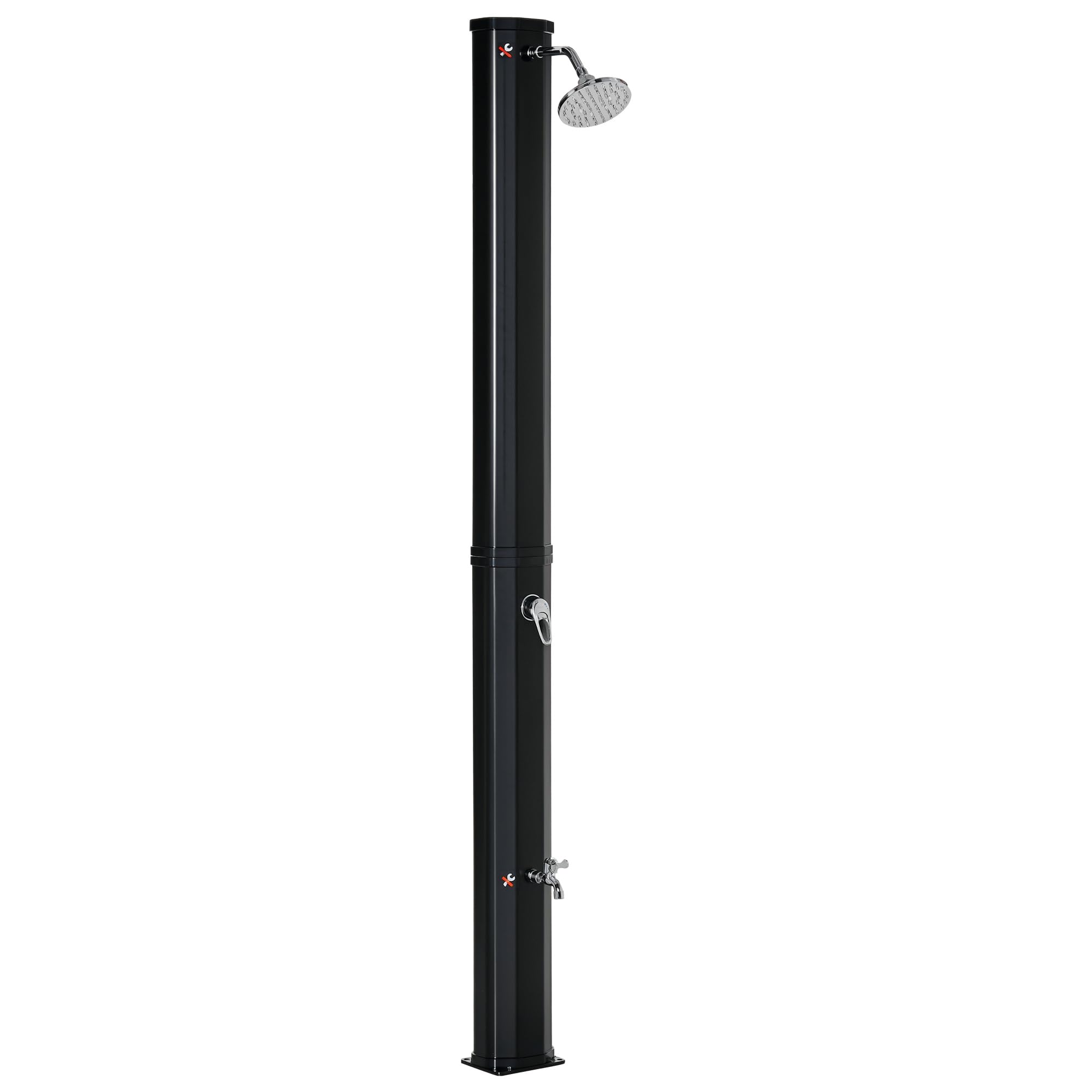 Outsunny Douche Solaire extérieure 35L Douche de Jardin Plage Piscine Solaire avec pommeau et Robinet thermomètre intégré Eau Froide et Chaude Max. 55°C PVC ABS dim. 17,​5l x 14,​5l x 216H cm Noir