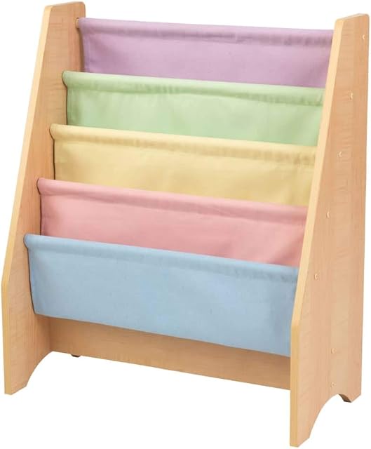 KidKraft 14225 Kids Sling Wooden Bookshelf, Children's Bedroom Furniture, Bookcase Display and Storage Rack, Pastel and Natural Colours