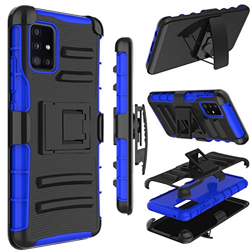 Galaxy A51 5G Case, Yunerz Holster Heavy Duty Shockproof Full-Body Protective Hybrid Case Cover with Swivel Belt Clip and Kickstand for Samsung Galaxy A51 5G 6.5inch (Blue)