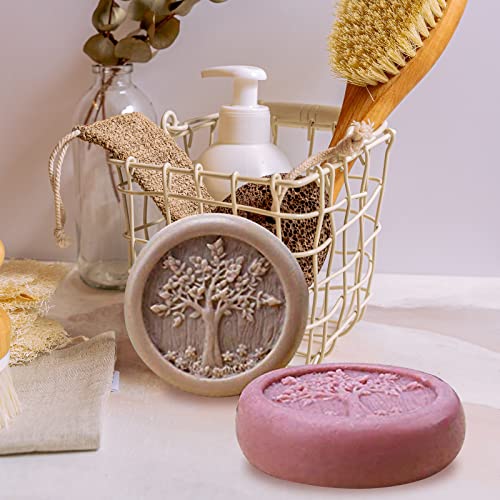2Pcs Tree Soap Molds For Soap Making Life Tree Soap Candle Molds Round Silicone Soap Mold Wax Scented Candle Soap Beeswax Gypsum Concrete Resin Crafts Mold Christmas Home Decoration Car Freshie Mold #TOP2
