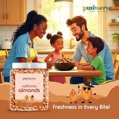 Image of Pureserve Natural California Almonds 1Kg - Whole Badam Giri | High in Protein, Fiber & Essential Nutrients | Boosts Immunity & Energy | 100% Natural, Gluten-Free Superfood | Jar Pack OF 1