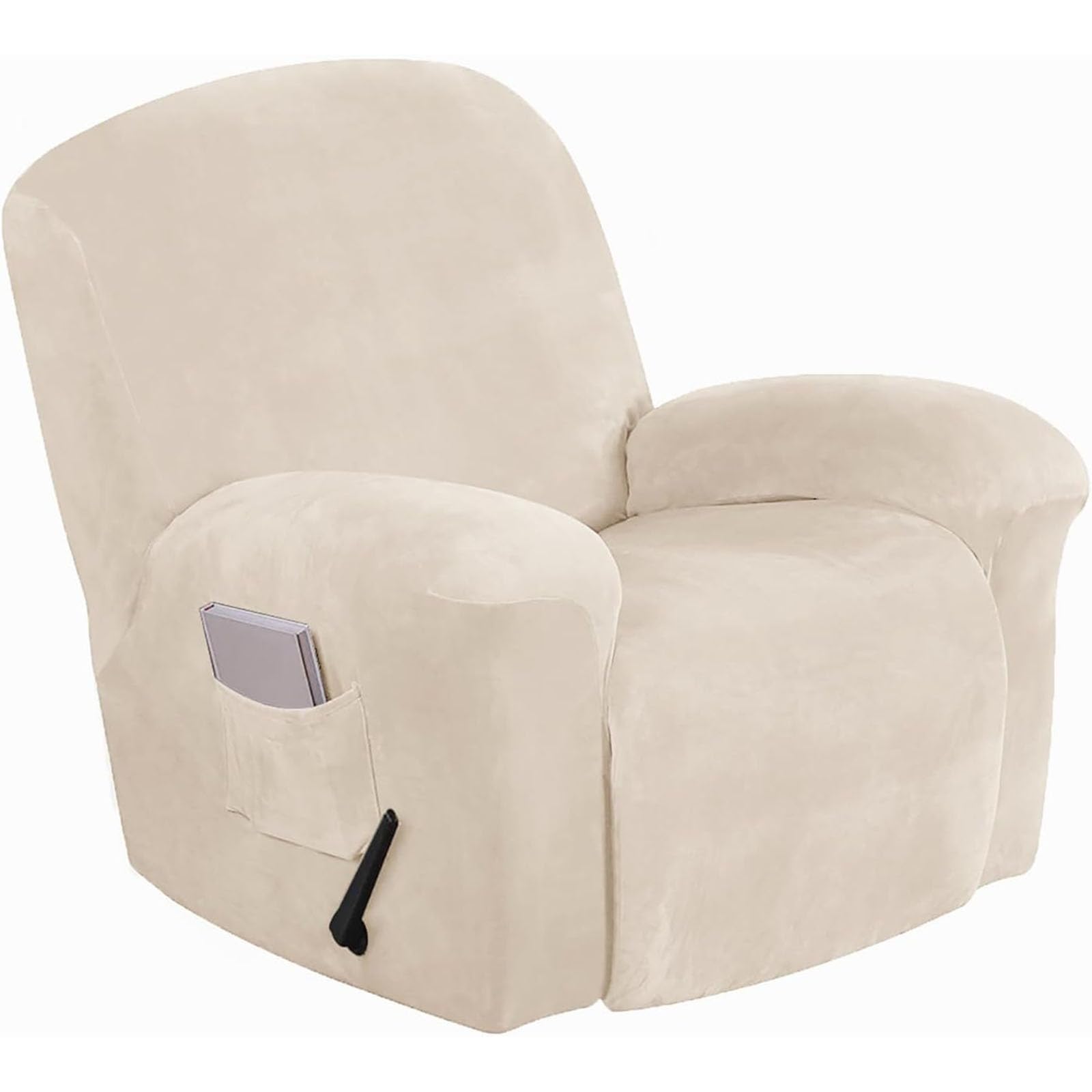 Recliner Chair Covers, Recliner Cover with Side Pocket, Soft Stretch Velvet Reclining Chair Cover, for Kids Pets Furniture Protector for Living Room,K