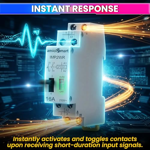 Image of amiciSmart 16A Impulse Relay, 2 Pole 230VAC Latching Relay for Line Control