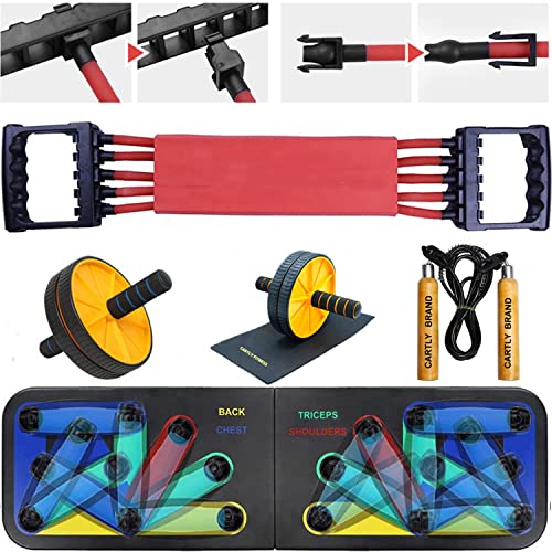 Cartly Brand ® New Push up board 17 in 1 With Resistant Tube & Ab Roller Set, Skipping Rope and Accessories Unbreakable Muscle Rack Monkey Bars Training Fitness Equipment Chest Muscle Arm Multi-Function Carbon Fiber Push-Ups Board (Pack of 4)