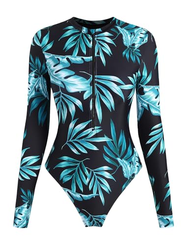 Image of ZAFUL Women's Long Sleeve Rash Guard Swimsuit One Piece Zipper Surfing Bathing Suit