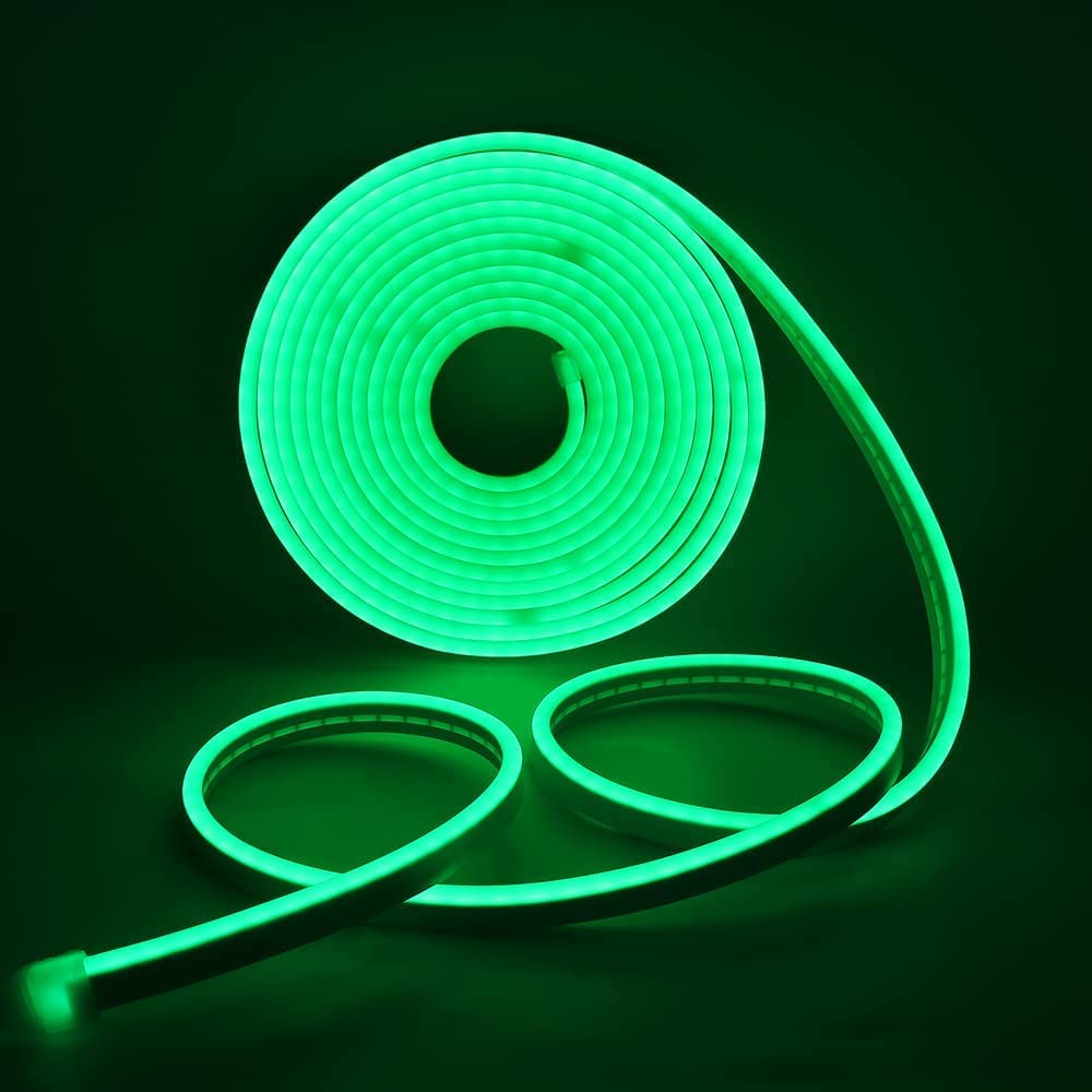 NEXT LIFE 5m neon 12v LED Rope Strip light, 16.4ft / 5MLED Strip Lights, Flexible Flex for Kitchen Bedroom Indoor Outdoor Home Decor DIY (Power Adapter not Included) (Green)
