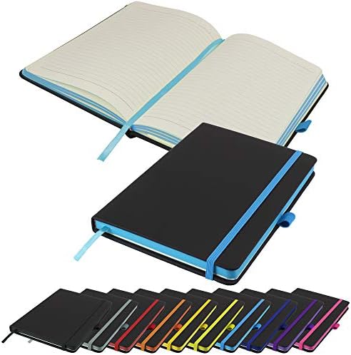 Executive Contrasting Paper Edge A5 Notebook New Lined Hardback Journal with Pen Loop, Elastic, Ribbon, Paper Pocket & 196 Pages Notepad Note Book Notes Diary Pad (Lime)