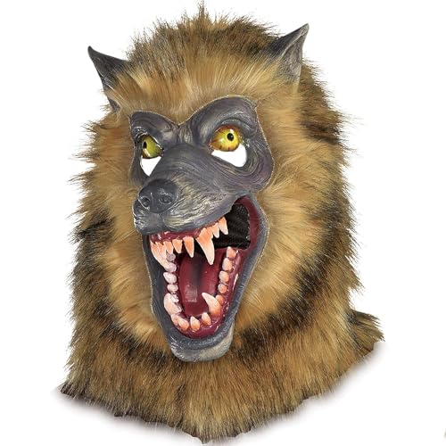 Realistic Brown Faux Fur Werewolf Full Head Plastic...