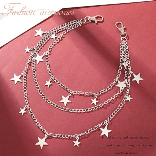 Star Pants Chain Belt Silver Y2k Jeans Chains Layered Wallet Accessories for Women and Men2
