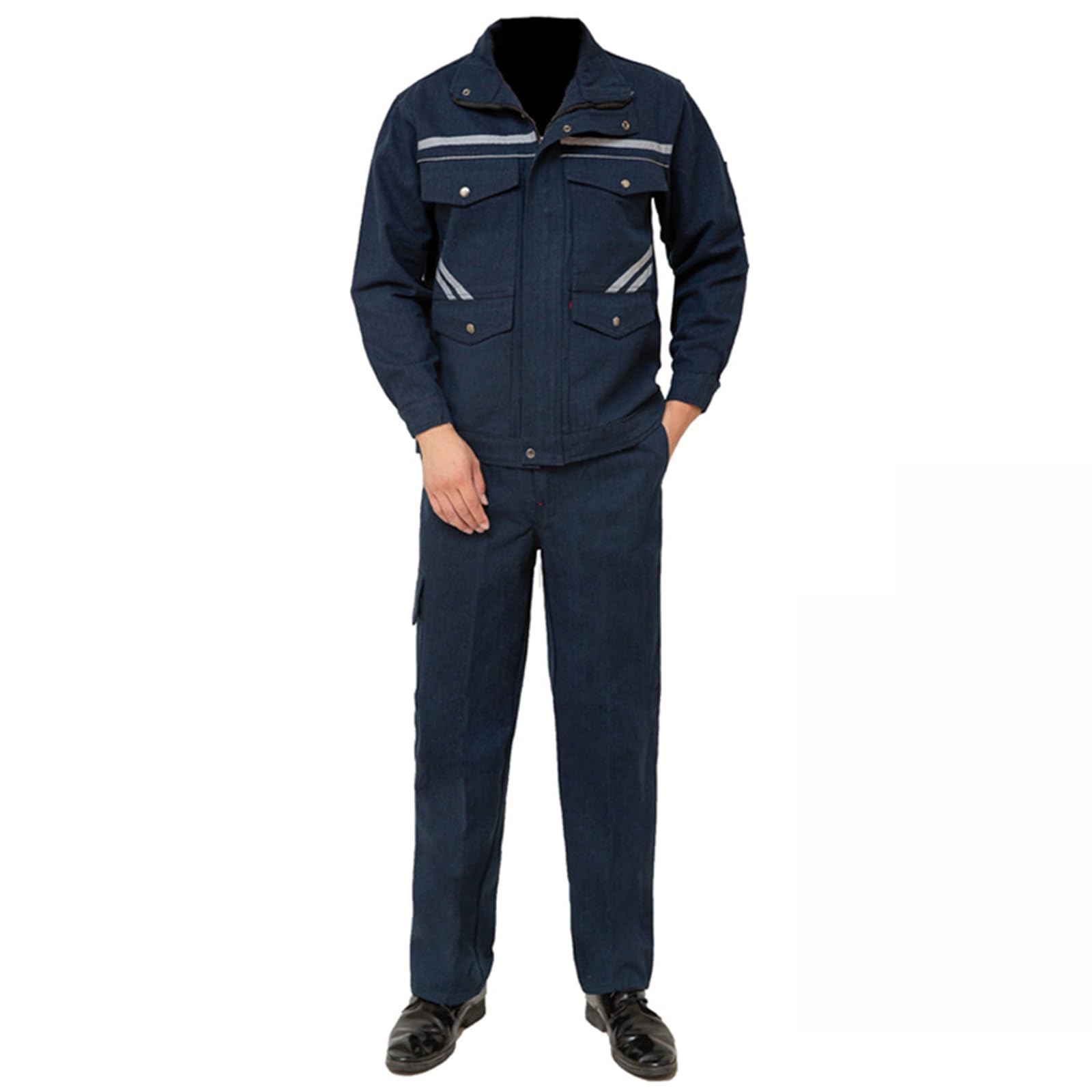 Herren Denim Arbeitskleidung Set 3D-geschnittener Schweißerschutzanzug mit Reflektorstreifen Schmal Geschnittene Arbeitsjacke und Hose