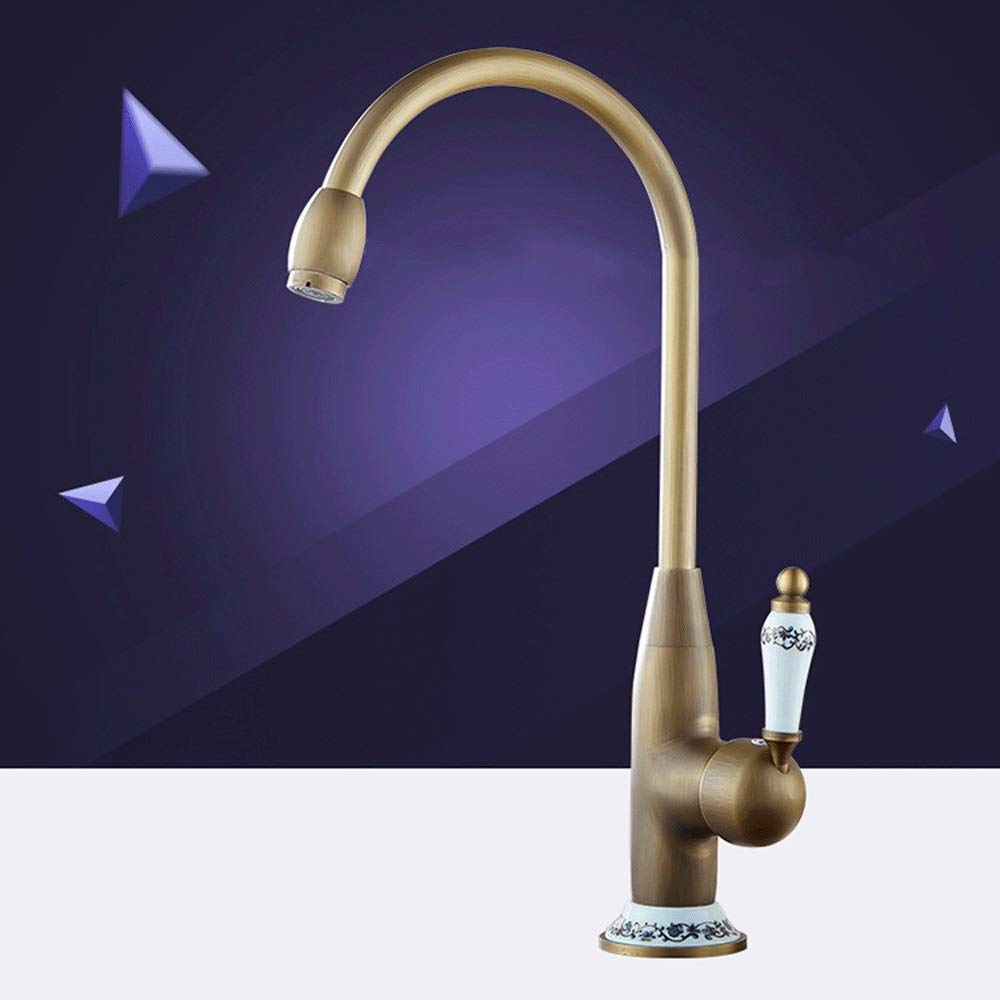 Grifo Mezclador para Cocina, grifos con rotación de 360°, Acabado en Bronce Antiguo, Grifo Mezclador para Cocina, mezcladores de Agua para Fregadero frío y Caliente con grúa de cerámica, Monomando