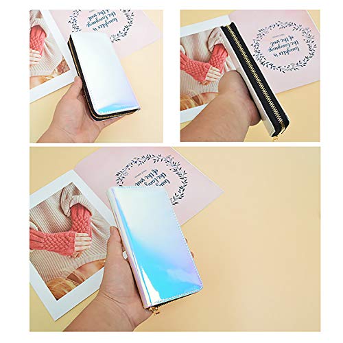 Premium Holographic Smooth Vegan Leather Continental Zip Around Wallet2