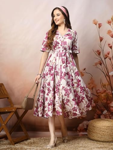 Image of Stylum Women's Floral Printed Cotton Flared Dress